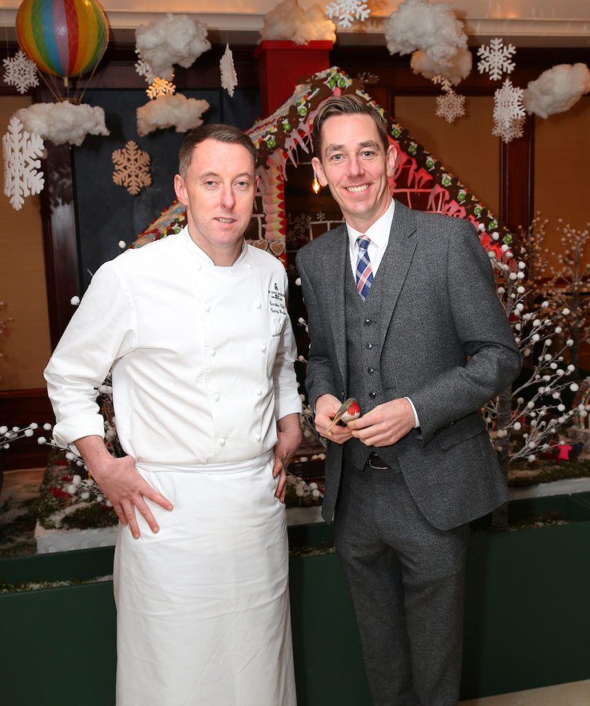 Pictured are Executive Chef Garry Hughes and Ryan Tubridy at the annual Shelbourne Hotel Christmas Tree Lighting Ceremony. With the stunning tree officially lit up by very special guest Ryan Tubridy. Pic: Marc O'Sullivan