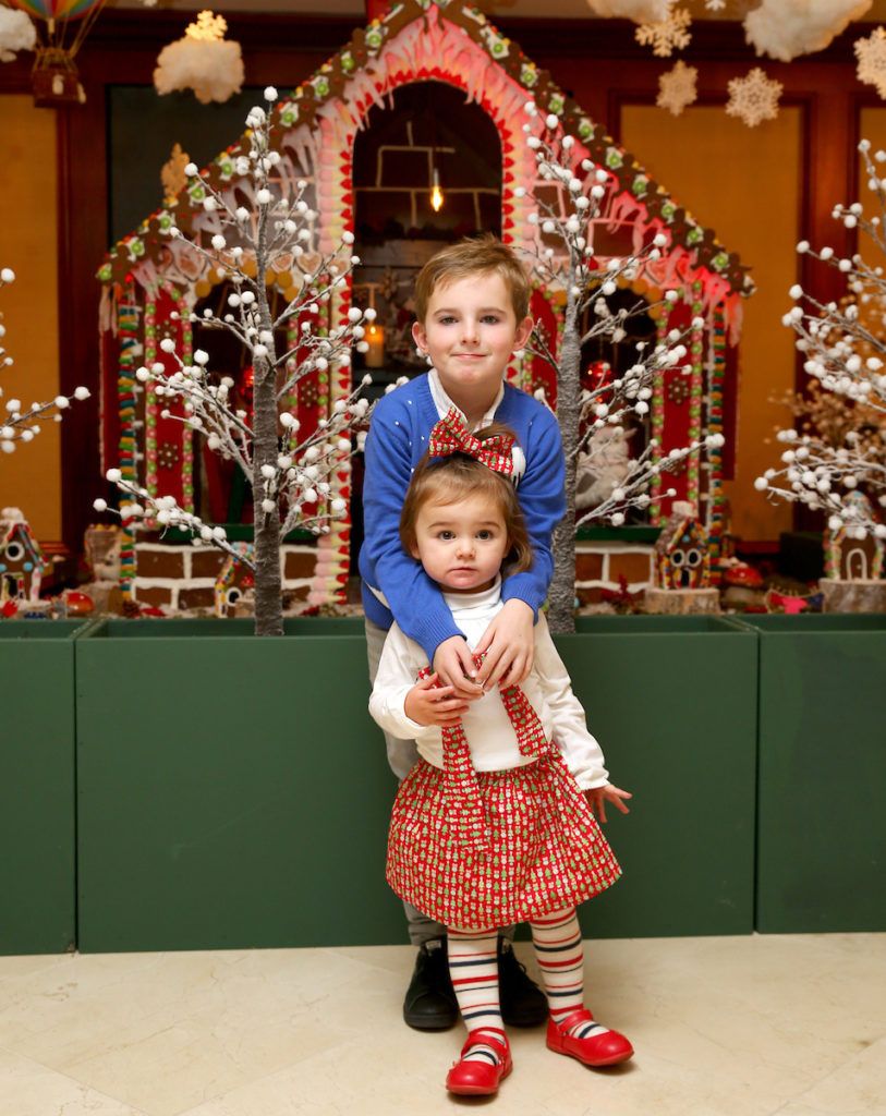 Pictured is Lucas Bride aged 8 with Isabella Bartley aged 18 months at the annual Shelbourne Hotel Christmas Tree Lighting Ceremony. With the stunning tree officially lit up by very special guest Ryan Tubridy. Pic: Marc O'Sullivan