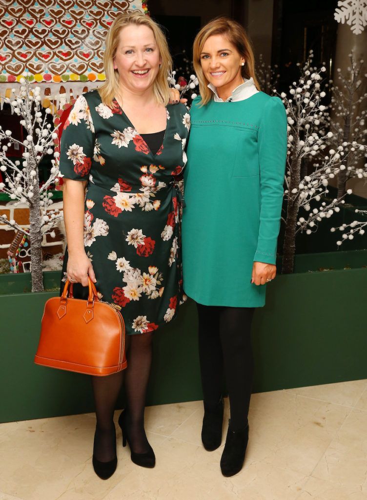 Pictured are Eimear Gallagher and Nula Curran at the annual Shelbourne Hotel Christmas Tree Lighting Ceremony. With the stunning tree officially lit up by very special guest Ryan Tubridy. Pic: Marc O'Sullivan
