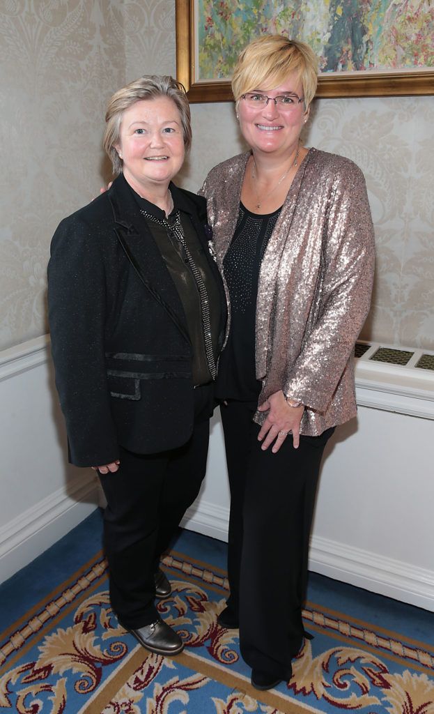 Sarah Kelly and Karen Gibson at the Cari Charity Christmas lunch at the Shelbourne Hotel, Dublin (Picture Brian McEvoy).