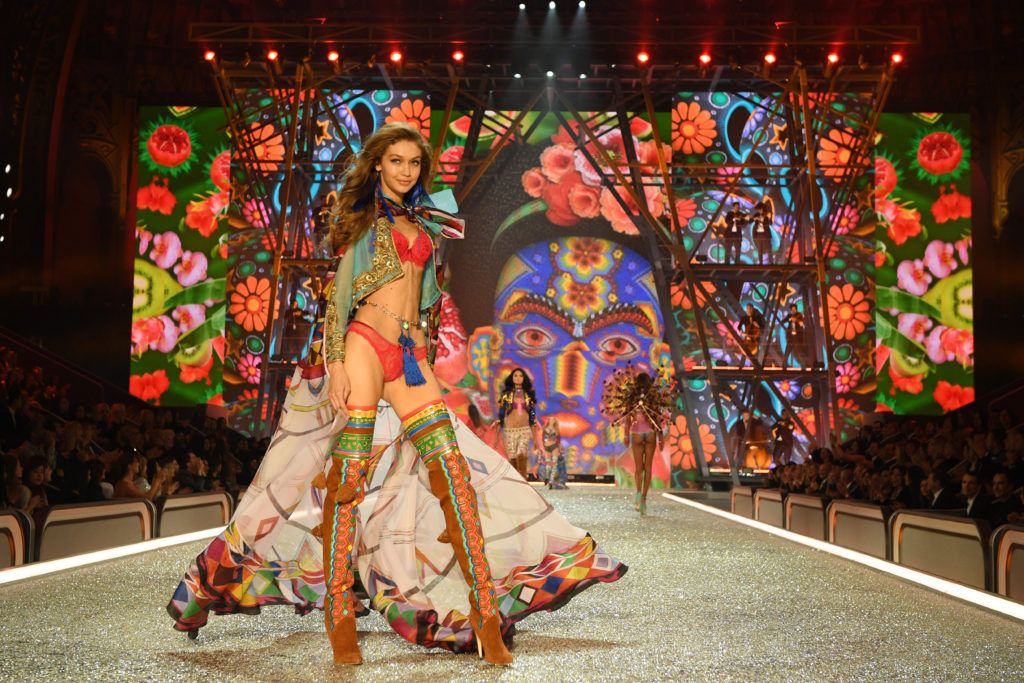 Gigi Hadid walks the runway during the 2016 Victoria's Secret Fashion Show on November 30, 2016 in Paris, France.  (Photo by Dimitrios Kambouris/Getty Images for Victoria's Secret)