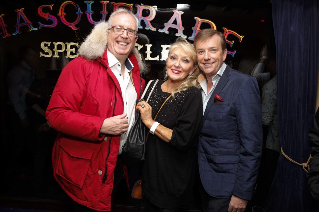 Pictured at the launch of the 'Masquerade and Spectacle' the late night theatre club at Number Twenty Two, South Anne Street, Dublin 2 which is a unique and exclusive venue that combines the Library Bar, restaurant, club and theatre, were Rory Cowan, Adele King and Alan Hughes. Picture Robbie Reynolds Photography.