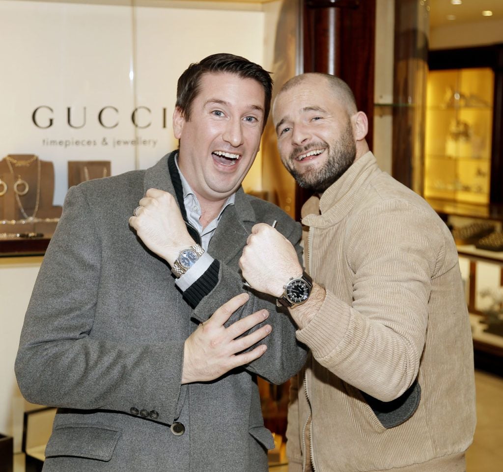 Alex Murray and Dave O'Sullivan at the launch of the newly refurbished Fashion Room at Weir & Sons, Grafton Street-photo Kieran Harnett