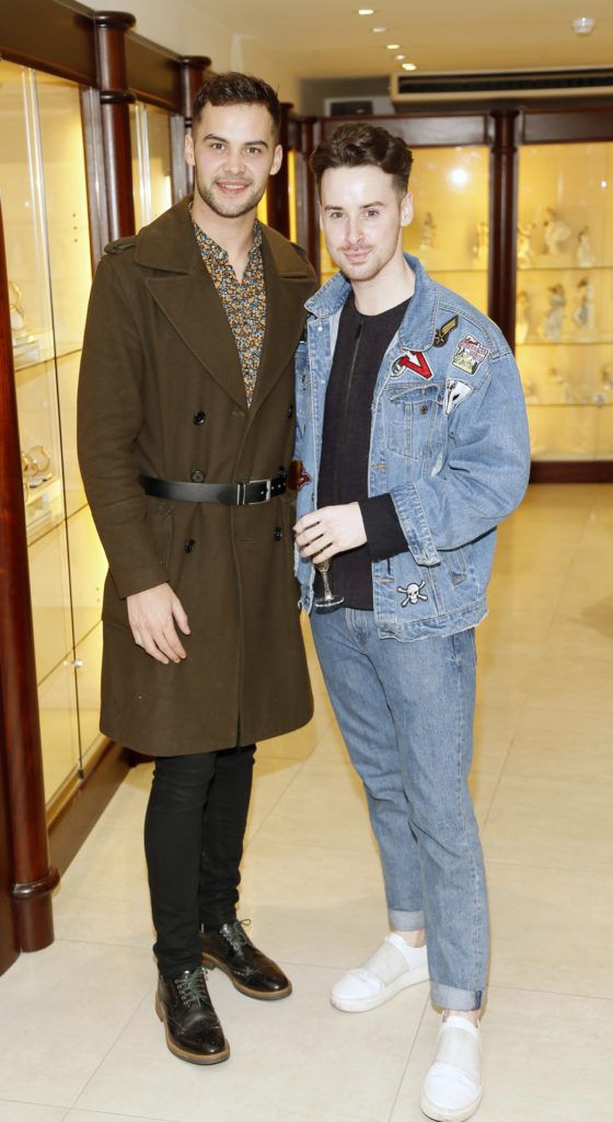 Adam Gaffey and Brian Conway at the launch of the newly refurbished Fashion Room at Weir & Sons, Grafton Street-photo Kieran Harnett