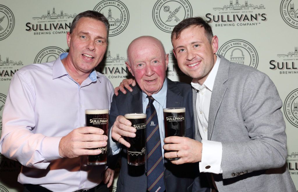 Alan Quane, Paul Smithwick and Dan Smithwick at the Dublin launch of Sullivan's Brewing Company at Lemon and Duke, Royal Hibernan Way, Dublin. Picture Brian Mcevoy.
