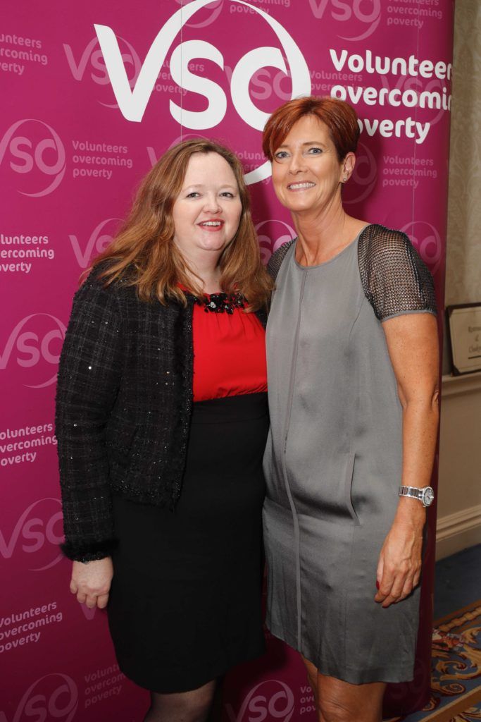 Pictured was Mary McGuirk and Annemarie Gaines at VSO Ireland's fashion fundraiser Chic at the Shelbourne Hotel. Picture Conor McCabe Photography.