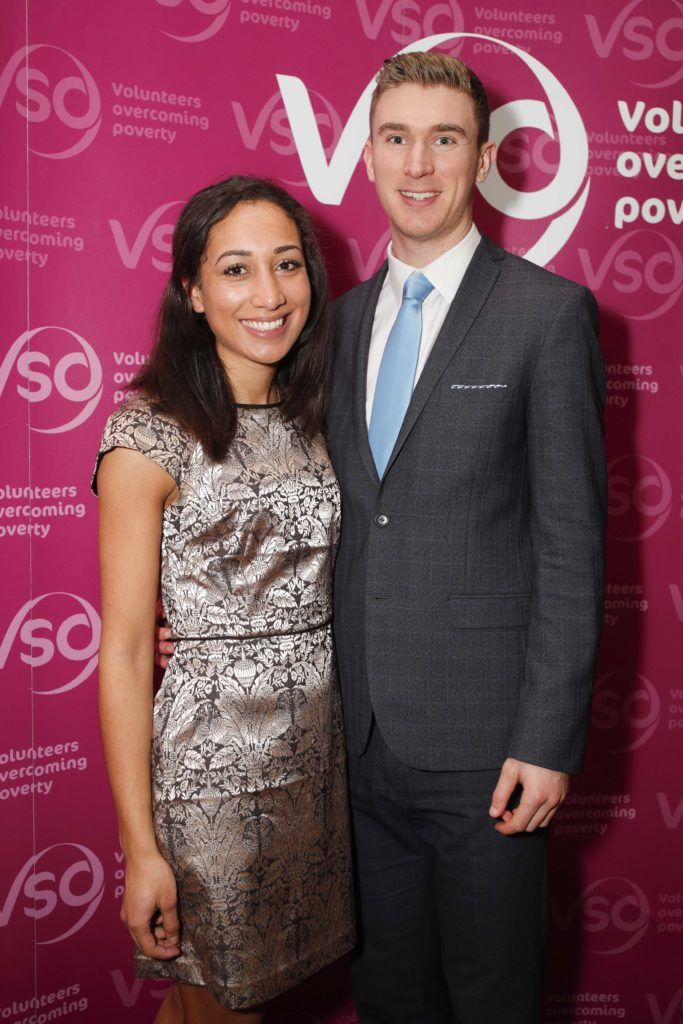 Pictured was Sarah Lyons and David Shatwell at VSO Ireland's fashion fundraiser Chic at the Shelbourne Hotel. Picture Conor McCabe Photography.
