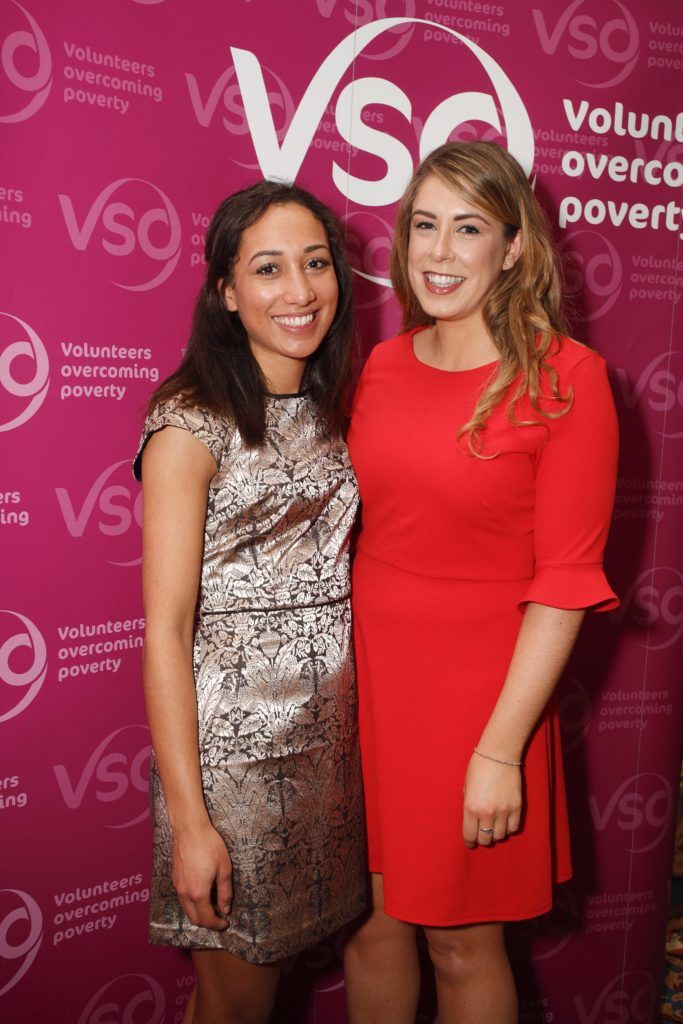 Pictured was Sarah Lyons and Niamh O'Connor at VSO Ireland's fashion fundraiser Chic at the Shelbourne Hotel. Picture Conor McCabe Photography.