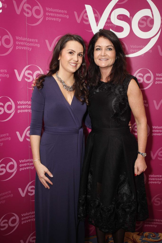 Pictured was Arlene Sheridan and Orla Brosnan at VSO Ireland's fashion fundraiser Chic at the Shelbourne Hotel. Picture Conor McCabe Photography.