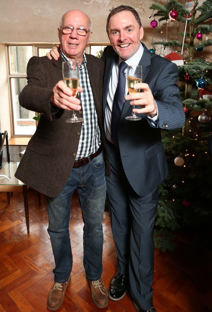 Charlie Collins and Chris Doyle, pictured at the National Lottery Christmas Lunch held in the Drury Buildings, Dublin. Pic. Robbie Reynolds
