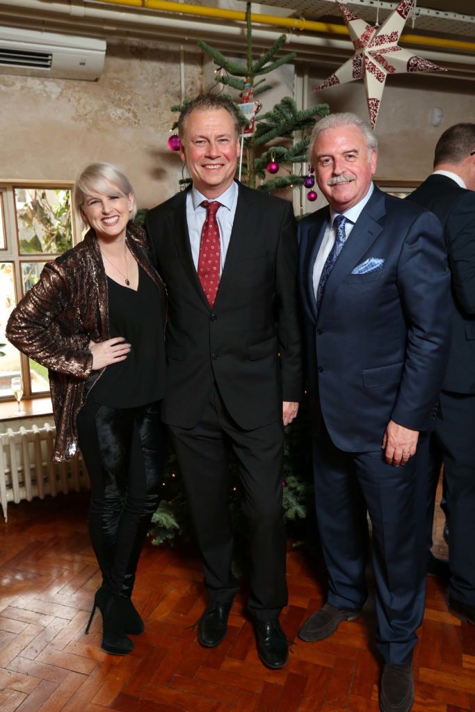 Sinead Kennedy with Dermot Griffin and Marty Whelan, pictured at the National Lottery Christmas Lunch held in the Drury Buildings, Dublin. Pic. Robbie Reynolds