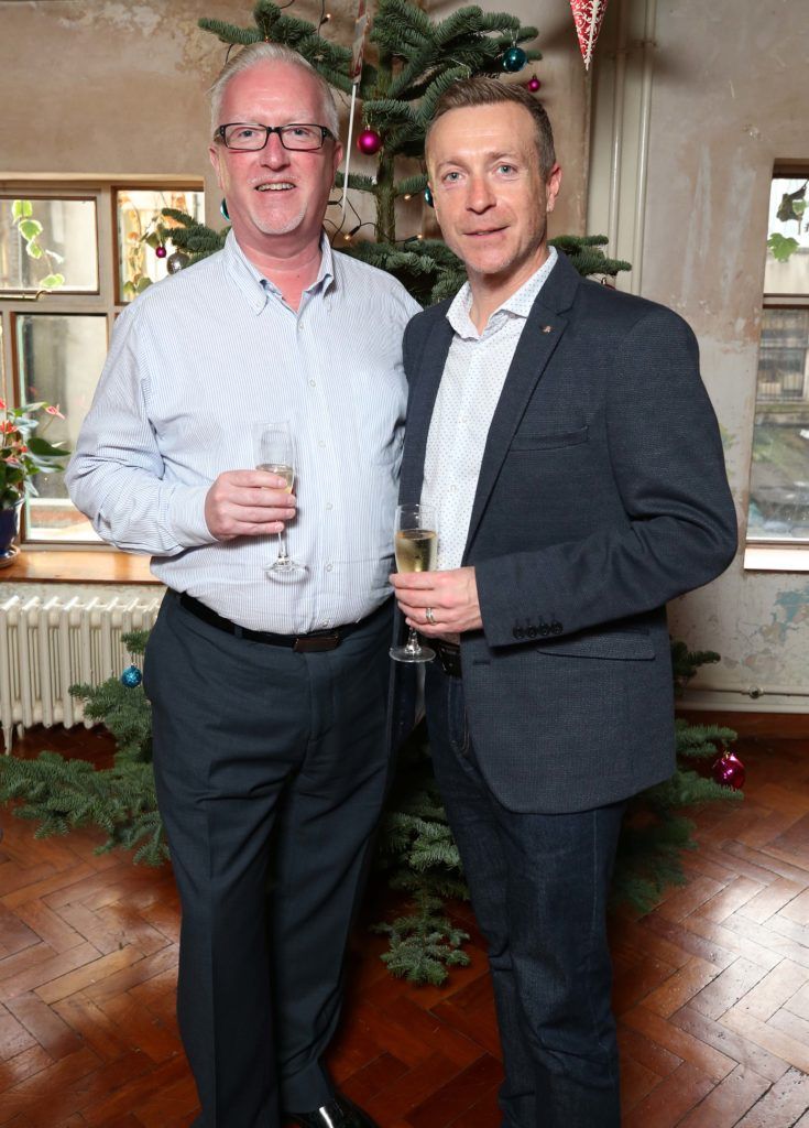 Billy O’Keeffe and Bryan Walshe, pictured at the National Lottery Christmas Lunch held in the Drury Buildings, Dublin. Pic. Robbie Reynolds