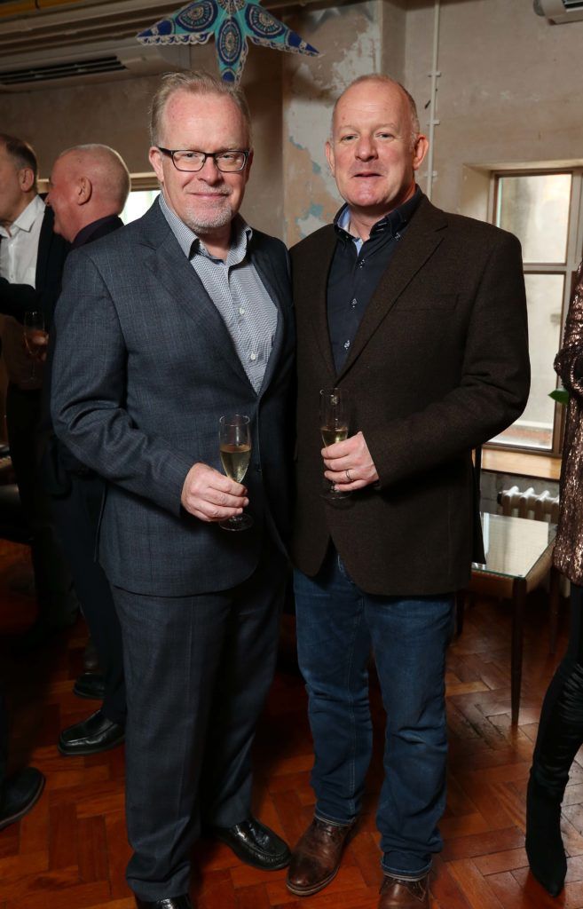 Willie O’Reilly and Frank Dillon, pictured at the National Lottery Christmas Lunch held in the Drury Buildings, Dublin. Pic. Robbie Reynolds