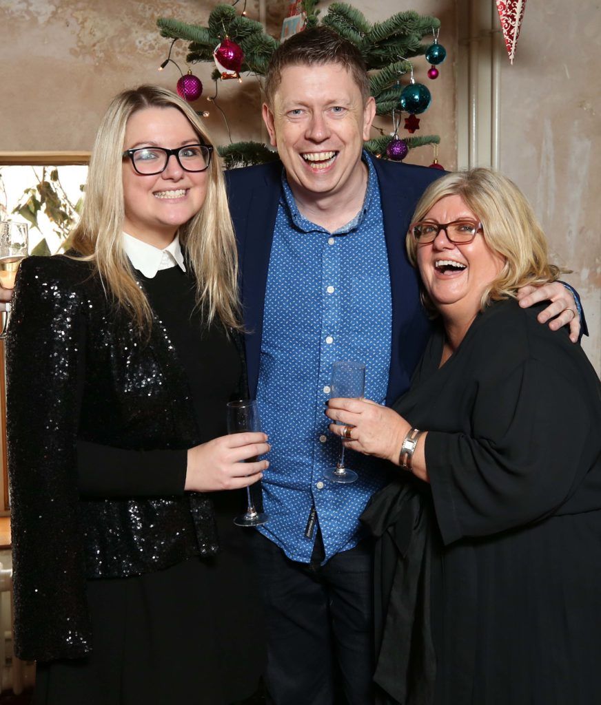 Grace Waller, Michael Cahill and Siobhan Hough, pictured at the National Lottery Christmas Lunch held in the Drury Buildings, Dublin. Pic. Robbie Reynolds