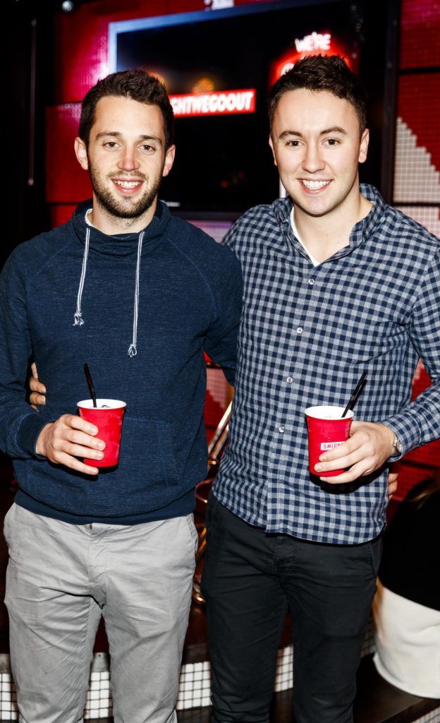 Tom Foley and Hugh O'Flannagan pictured at the Smirnoff 'We're Open' event in Panti Bar in Dublin, hosted by Panti Bliss. Picture Andres Poveda