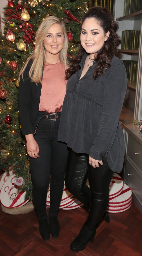 Aimee Connolly and Grace Mongey  pictured at the Xpose Meaghers Pharmacy Festive Beauty Banquet at the Dylan Hotel ,Dublin.
Picture:Brian McEvoy
