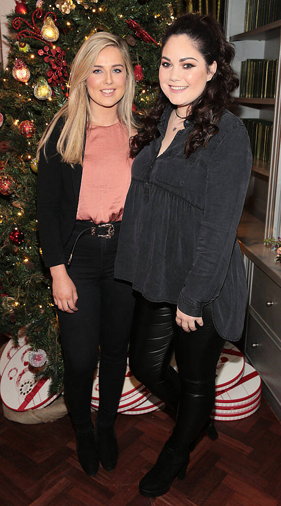 Aimee Connolly and Grace Mongey  pictured at the Xpose Meaghers Pharmacy Festive Beauty Banquet at the Dylan Hotel ,Dublin.
Picture:Brian McEvoy
