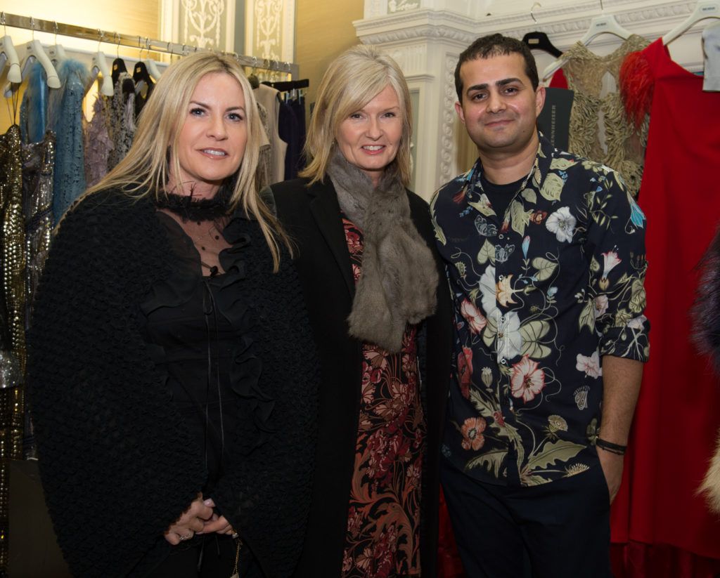 Joan Sharkey and Michelle Bennett with Umit Kutluk , pictured last night at the Umit Kutluk Spring/Summer 2017 preview.