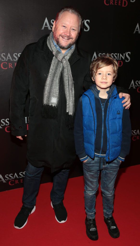 Stephen McCormack and Milo McCormack pictured at the special preview screening of Assassin's Creed at the Savoy Cinema Dublin (Picture Brian McEvoy).