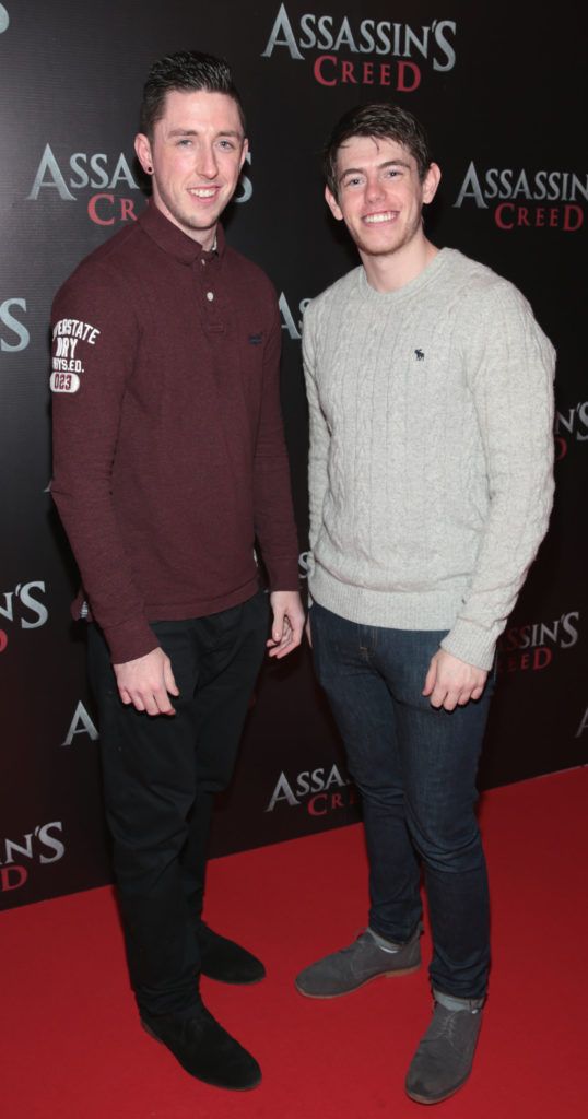 Barry McKay and Darren Gaffney pictured at the special preview screening of Assassin's Creed at the Savoy Cinema Dublin (Picture Brian McEvoy).