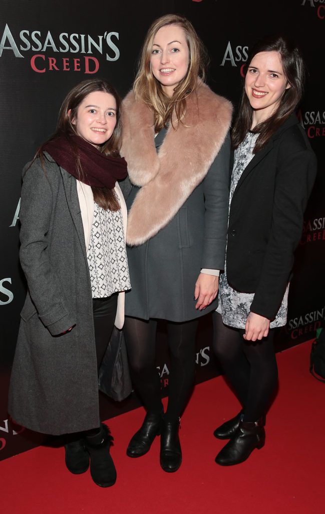 Miriam King, Rebecca Scott and Deirdre Molumby pictured at the special preview screening of Assassin's Creed at the Savoy Cinema Dublin (Picture Brian McEvoy).