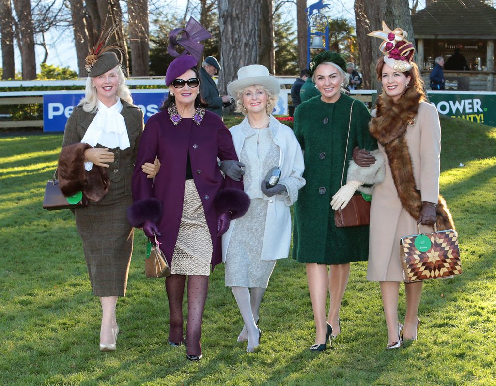 Overall Winner Gillian Gilbourne (Left), with best dressed finalists - Faith Almond from Carlow, Geraldine Shalvey, Foxrock, Dublin, Louise Allen, Slane Co Meath and Tara Hanniffey, Newbridge Co Kildare at 'The Cliff at Lyons Style Stakes' at the Leopardstown Christmas Racing Festival on 28/12/2016 (Pictures: Brian McEvoy)