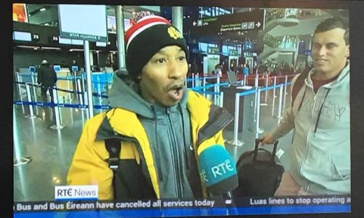 RTE randomly interviews Q from Moesha about Storm Emma at Dublin Airport