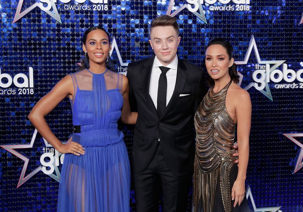 Rochelle Humes, Roman Kemp and Myleene Klass attend The Global Awards 2018 at Eventim Apollo, Hammersmith on March 1, 2018 in London, England.  (Photo by John Phillips/John Phillips/Getty Images)