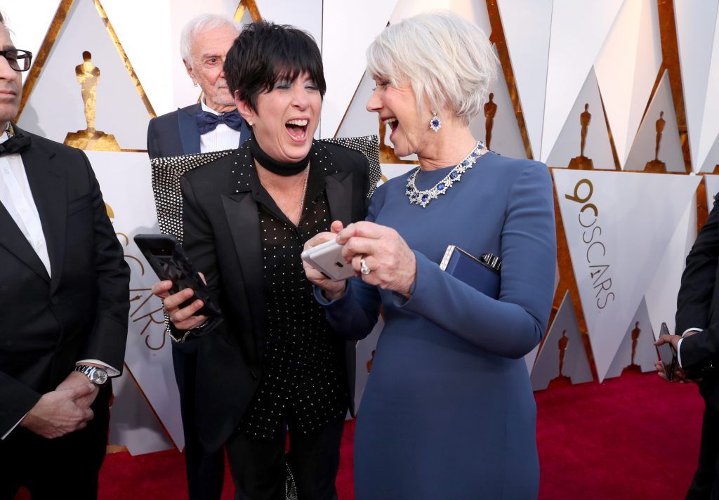 HOLLYWOOD, CA - MARCH 04:  Diane Warren (L) and Helen Mirren attend the 90th Annual Academy Awards at Hollywood & Highland Center on March 4, 2018 in Hollywood, California.  (Photo by Christopher Polk/Getty Images)