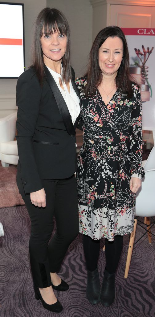 Marrita Coyne and Fiona Lambert pictured at the launch of Clarins Extra Firming at The Westbury Hotel, Dublin. Pic Brian McEvoy