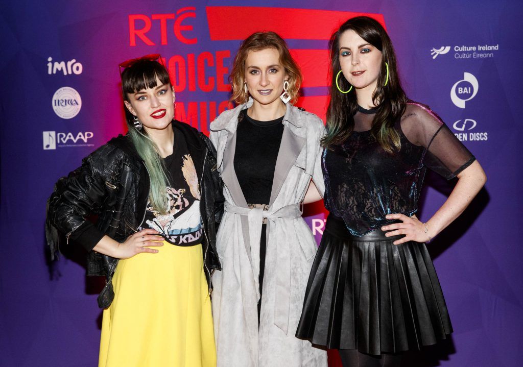 Caoimhe Barry, Karen Cowley and Saoirse Duane of Wyvern Lingo pictured at the RTE Choice Music Prize at Vicar Street, March 8th 2018. Picture by Andres Poveda