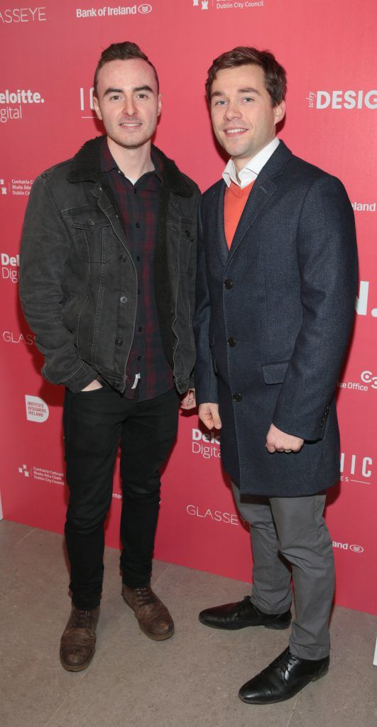 Niall McCormack and Jacob Morris Billie at the IDI Why Design launch at the Greenway Building in Stephens Green, Dublin. Photo: Brian McEvoy
