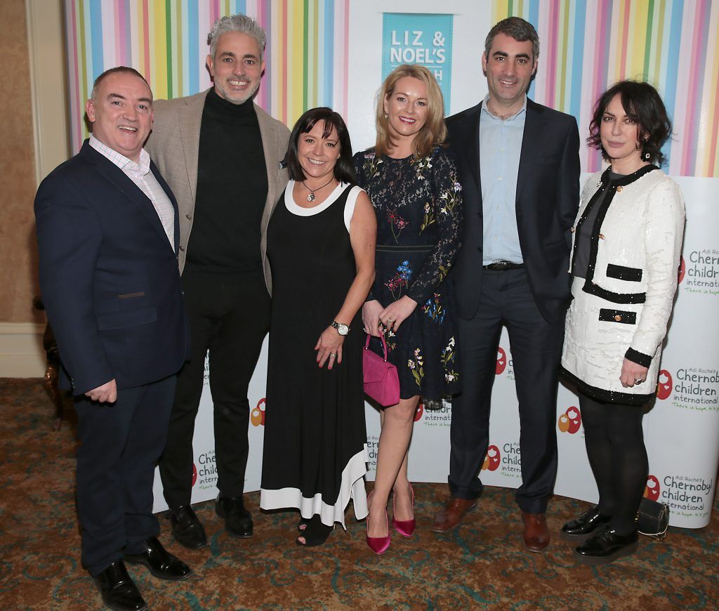 Noel Kelly, Baz Ashmawy, Catriona Kelly, Claire Byrne, Gerry Scollan and Morah Ryan at 'Liz and Noel's Chernobyl Lunch' at the Intercontinental Hotel, Ballsbridge, Dublin. Photo: Brian McEvoy
