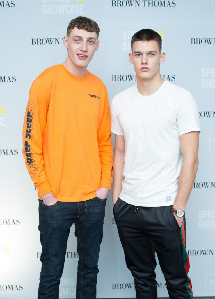 Aubrey O’Mahony & Charlie Clinch at the Brown Thomas x MFI Magazine Spring 2018 showcase of the luxury store's exclusive new menswear collections on Friday 9th March. Photo: Anthony Woods