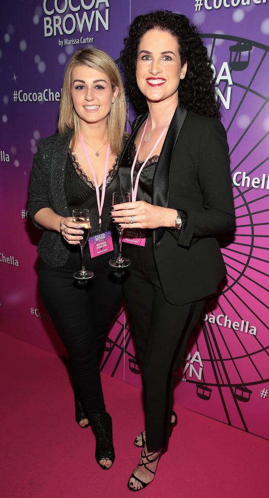 Laura Hannigan and Rachel O Gorman at the Cocoa Brown Tan Cocoachella Party to celebrate the launch of their new limited edition festival one hour tan bottle. Photo: Brian McEvoy