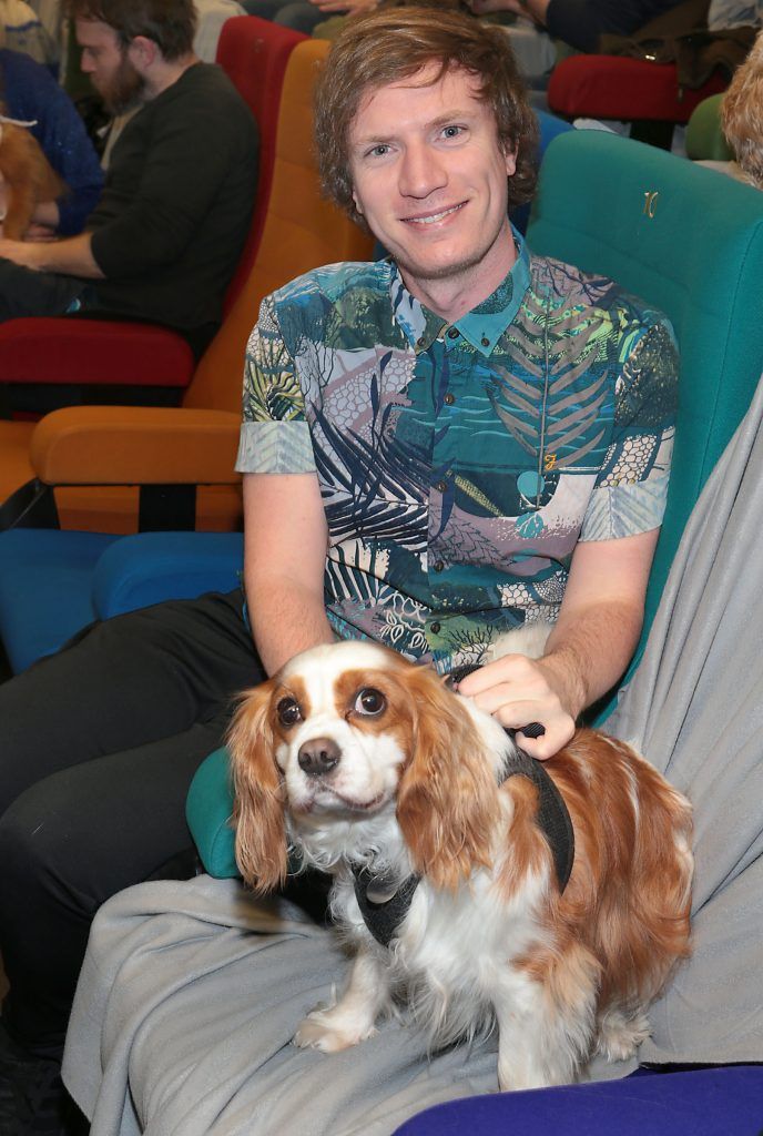 Dave Parle and dog Arthur at the special preview screening of Isle of Dogs at the Lighthouse Cinema, Dublin. Photo by Brian McEvoy