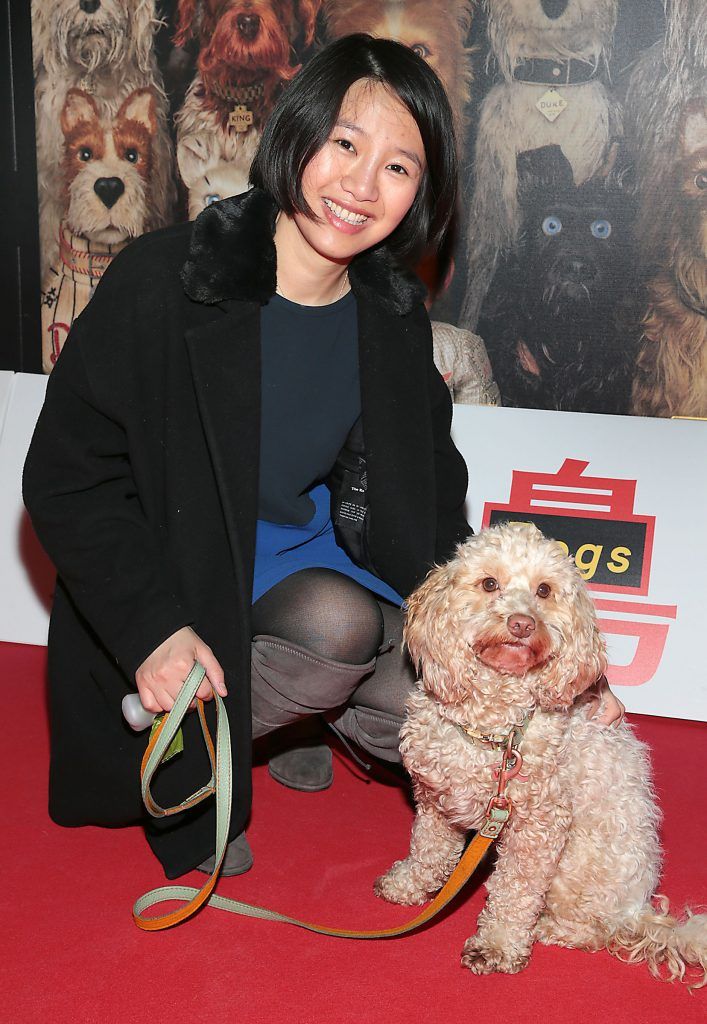Dog Owner Jessica Cupid  pictured with dog Lucy   at the special preview screening of Isle of Dogs at the Lighthouse Cinema, Dublin. Photo by Brian McEvoy
