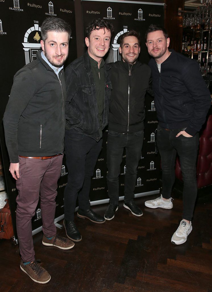 Adam O Brien, Dan Elliott, Greg O Donnell and Shane Gillen pictured celebrating the fifth birthday of The Black Door Piano Bar in Harcourt Street, Dublin. Photo by Brian McEvoy