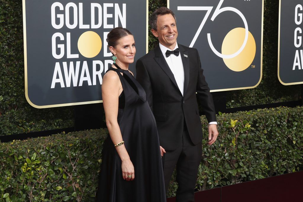 BEVERLY HILLS, CA - JANUARY 07:  Seth Meyers and Alexi Ashe attend The 75th Annual Golden Globe Awards at The Beverly Hilton Hotel on January 7, 2018 in Beverly Hills, California.  (Photo by Frederick M. Brown/Getty Images)