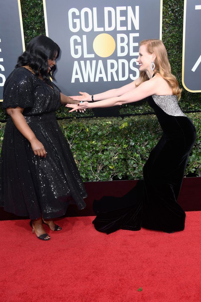 BEVERLY HILLS, CA - JANUARY 07:  Actors Octavia Spencer and Jessica Chastain attend The 75th Annual Golden Globe Awards at The Beverly Hilton Hotel on January 7, 2018 in Beverly Hills, California.  (Photo by Frazer Harrison/Getty Images)