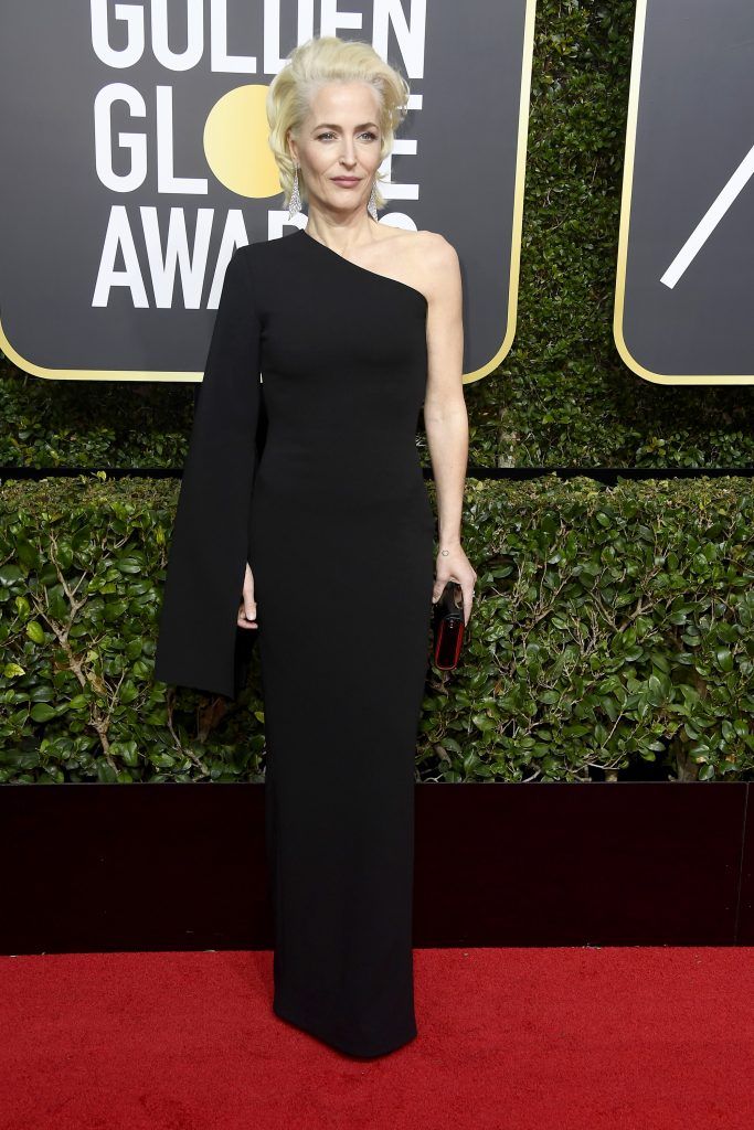 BEVERLY HILLS, CA - JANUARY 07:  Gillian Anderson attends The 75th Annual Golden Globe Awards at The Beverly Hilton Hotel on January 7, 2018 in Beverly Hills, California.  (Photo by Frazer Harrison/Getty Images)