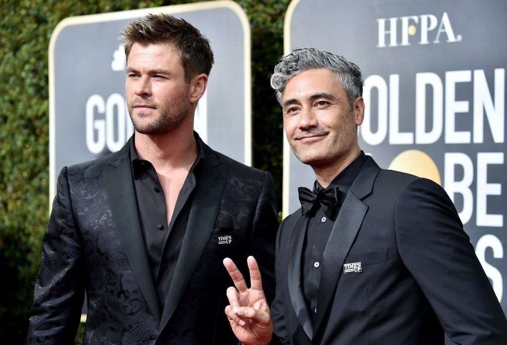 BEVERLY HILLS, CA - JANUARY 07: Chris Hemsworth and Taika Watiti attend The 75th Annual Golden Globe Awards at The Beverly Hilton Hotel on January 7, 2018 in Beverly Hills, California.  (Photo by Frazer Harrison/Getty Images)