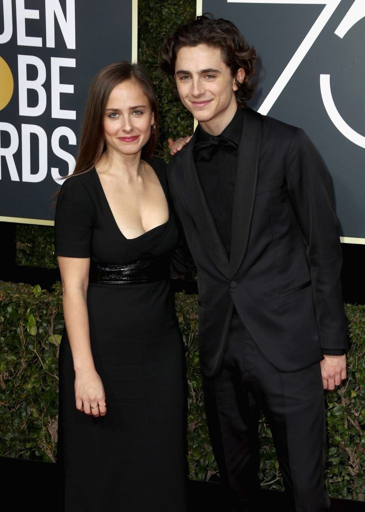 BEVERLY HILLS, CA - JANUARY 07:  Timothee Chalamet (R) attends The 75th Annual Golden Globe Awards at The Beverly Hilton Hotel on January 7, 2018 in Beverly Hills, California.  (Photo by Frederick M. Brown/Getty Images)
