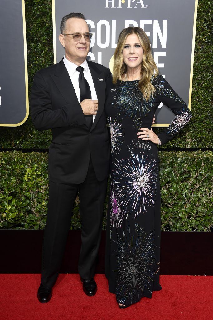 BEVERLY HILLS, CA - JANUARY 07: Tom Hanks and Rita Wilson attend The 75th Annual Golden Globe Awards at The Beverly Hilton Hotel on January 7, 2018 in Beverly Hills, California.  (Photo by Frazer Harrison/Getty Images)