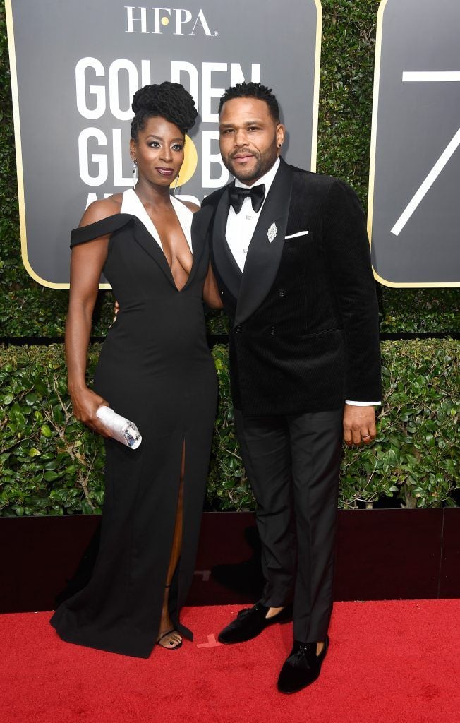 BEVERLY HILLS, CA - JANUARY 07:  Actor Anthony Anderson (R) and Alvina Stewart attend The 75th Annual Golden Globe Awards at The Beverly Hilton Hotel on January 7, 2018 in Beverly Hills, California.  (Photo by Frazer Harrison/Getty Images)