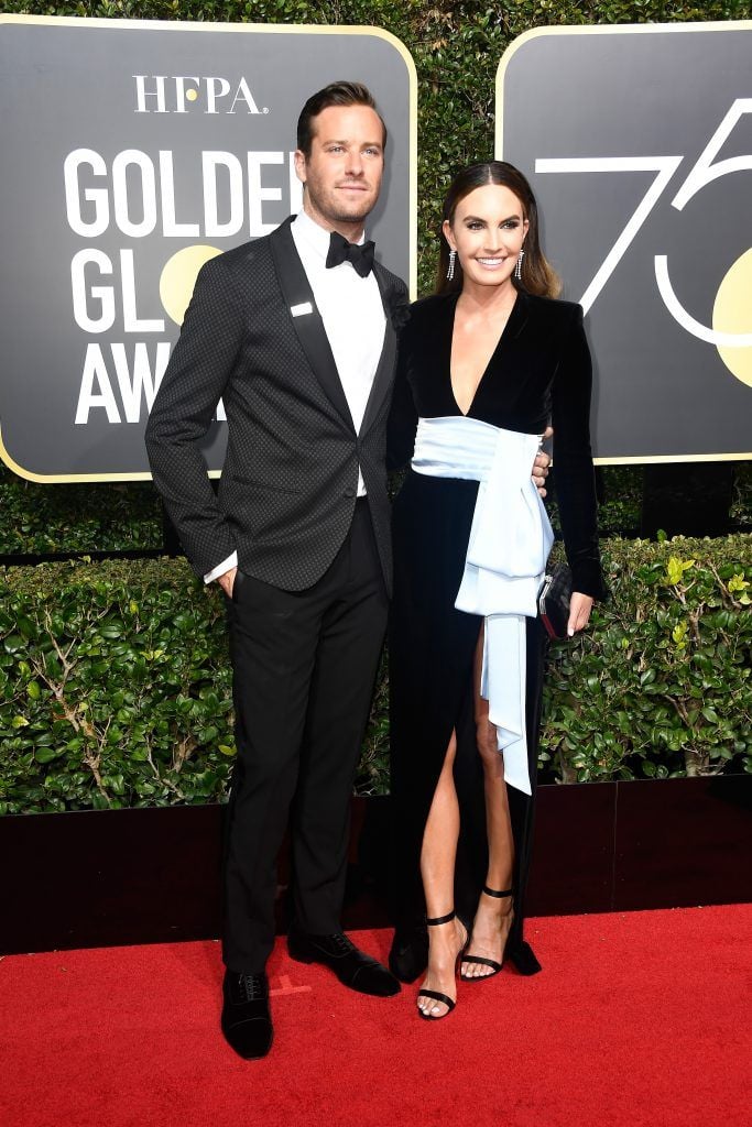 BEVERLY HILLS, CA - JANUARY 07:  Actor Armie Hammer (L) and Elizabeth Chambers attends The 75th Annual Golden Globe Awards at The Beverly Hilton Hotel on January 7, 2018 in Beverly Hills, California.  (Photo by Frazer Harrison/Getty Images)