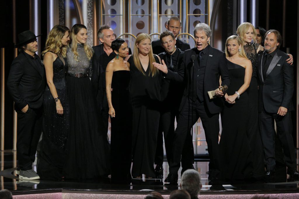 BEVERLY HILLS, CA - JANUARY 07:  In this handout photo provided by NBCUniversal, David E. Kelley accepts the award for Best Television Limited Series or Motion Picture Made for Television for  “Big Little Lies”  during the 75th Annual Golden Globe Awards at The Beverly Hilton Hotel on January 7, 2018 in Beverly Hills, California.  (Photo by Paul Drinkwater/NBCUniversal via Getty Images)