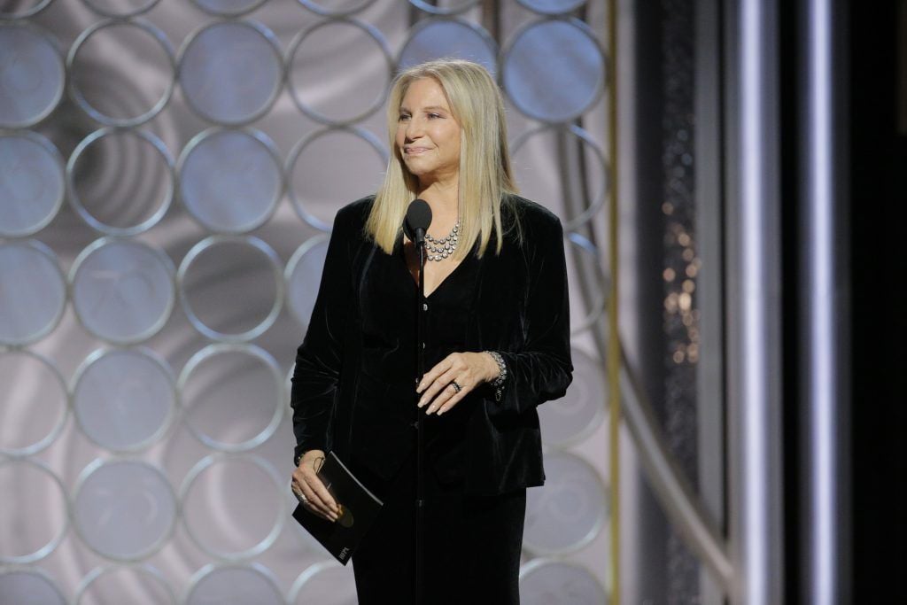 BEVERLY HILLS, CA - JANUARY 07:  In this handout photo provided by NBCUniversal,  Presenter Barbra Streisand  speaks onstage during the 75th Annual Golden Globe Awards at The Beverly Hilton Hotel on January 7, 2018 in Beverly Hills, California.  (Photo by Paul Drinkwater/NBCUniversal via Getty Images)