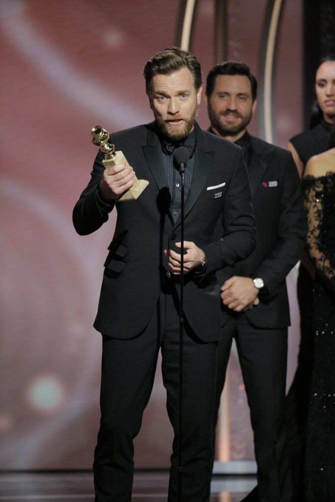 BEVERLY HILLS, CA - JANUARY 07:  In this handout photo provided by NBCUniversal,  Ewan McGregor accepts the award for Best Performance by an Actor in a Limited Series or Motion Picture Made for Television for “Fargo”  during the 75th Annual Golden Globe Awards at The Beverly Hilton Hotel on January 7, 2018 in Beverly Hills, California.  (Photo by Paul Drinkwater/NBCUniversal via Getty Images)