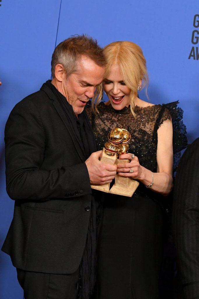BEVERLY HILLS, CA - JANUARY 07:  Director Jean-Marc Vallee and actor Nicole Kidman pose with the Best Television Limited Series or Motion Picture Made for Television award for 'Big Little Lies' in the press room during The 75th Annual Golden Globe Awards at The Beverly Hilton Hotel on January 7, 2018 in Beverly Hills, California.  (Photo by Kevin Winter/Getty Images)